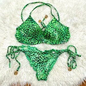Luli Fama Green Leopard Print Bikini Set